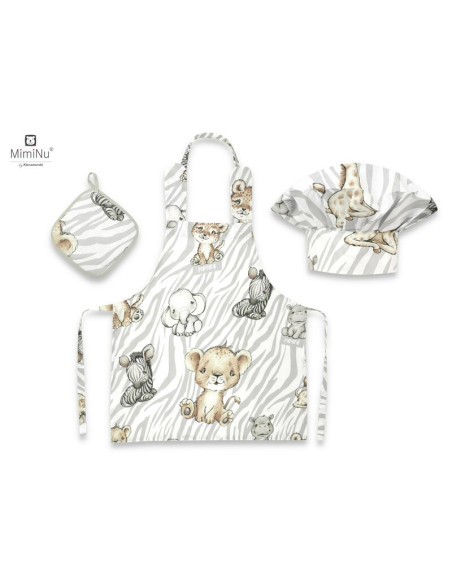 BN-6426972017251,MimiNu - Set Micutul bucatar, Cu sort, o boneta si accesoriu pentru vase calde, Din bumbac certificat Oeko Tex 