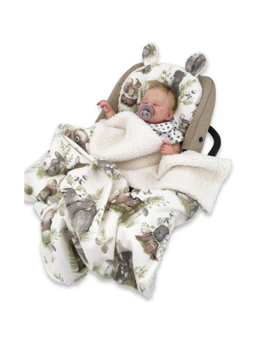 BN-6426972017305,MimiNu - Perna ergonomica Ursulet, Cu doua fete si cu doua urechi, Dimensiune 33x27 cm, Din tesatura imitatie d