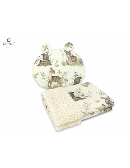 BN-6426972017329,MimiNu - Set paturica calduroasa 70x100 cm si perna ergonomica Ursulet 33x27 cm, Cu doua fete si urechi, Din te