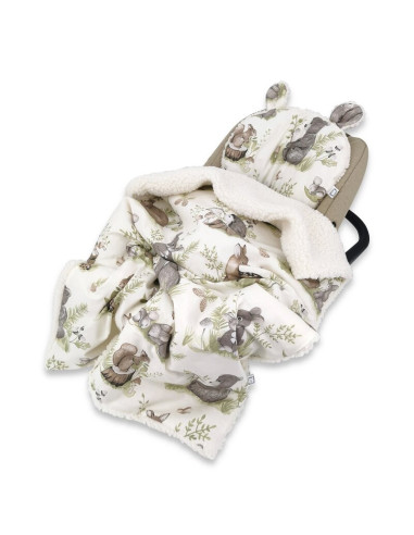 BN-6426972017329,MimiNu - Set paturica calduroasa 70x100 cm si perna ergonomica Ursulet 33x27 cm, Cu doua fete si urechi, Din te
