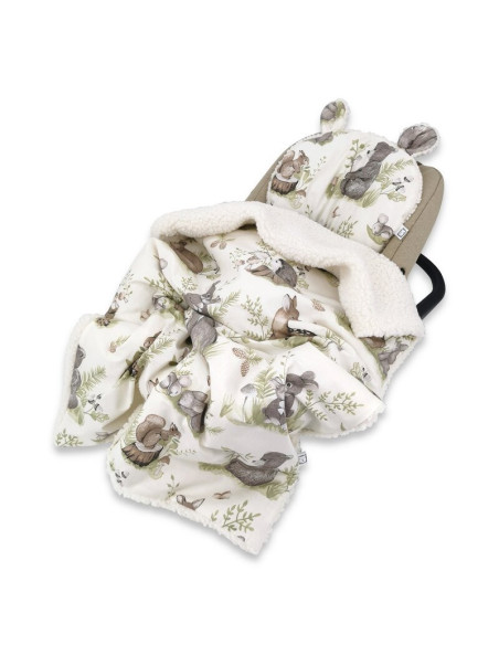 BN-6426972017329,MimiNu - Set paturica calduroasa 70x100 cm si perna ergonomica Ursulet 33x27 cm, Cu doua fete si urechi, Din te