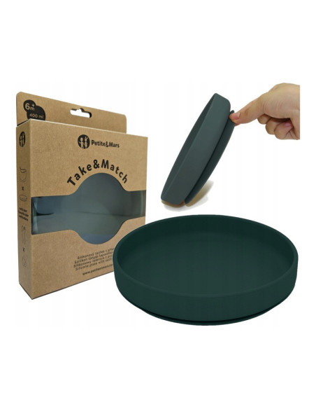 BN-708817,Petite&Mars - Farfurie din silicon fara BPA, Cu ventuza, TAKE&MATCH, 6 luni+, 400 ml, Verde Inchis BN-708817,Petite&Mars - Farfurie din silicon fara BPA, Cu ventuza, TAKE&MATCH, 6 luni+, 400 ml, Verde Inchis