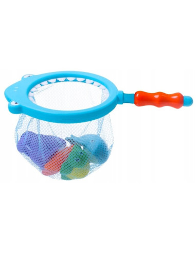 BN-BL032,Bocioland - Set jucarii de baie, 5 piese, Cu plasa de pescuit in forma de rechin si jucarii marine