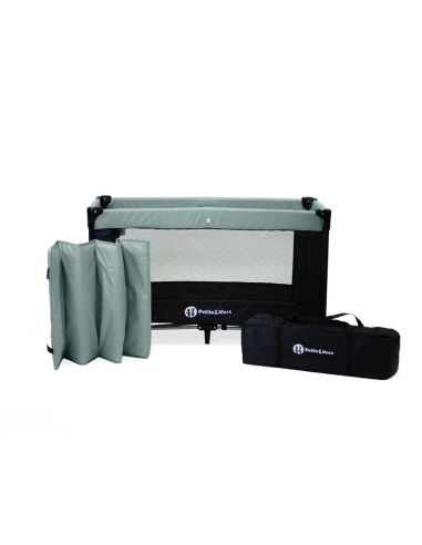 BN-921973,Petite&Mars - Patut pliant cu doua nivele, Cu intrare laterala cu fermoar, 2 roti, 120x60 cm, Iron Green