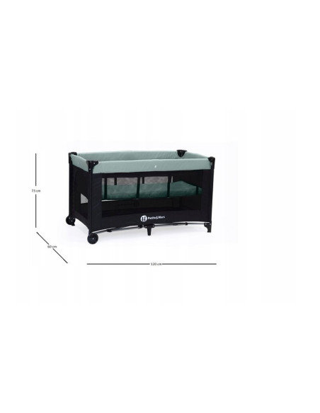 BN-921973,Petite&Mars - Patut pliant cu doua nivele, Cu intrare laterala cu fermoar, 2 roti, 120x60 cm, Iron Green
