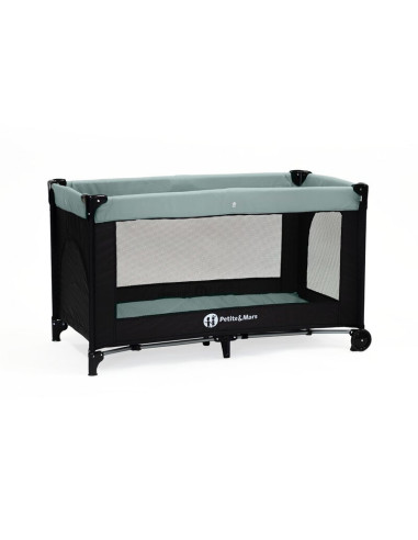 BN-921973,Petite&Mars - Patut pliant cu doua nivele, Cu intrare laterala cu fermoar, 2 roti, 120x60 cm, Iron Green