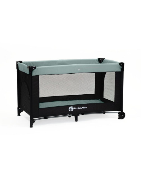 BN-921973,Petite&Mars - Patut pliant cu doua nivele, Cu intrare laterala cu fermoar, 2 roti, 120x60 cm, Iron Green