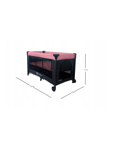 BN-921974,Petite&Mars - Patut pliant cu doua nivele, Cu intrare laterala cu fermoar, 2 roti, 120x60 cm, Rose Pink