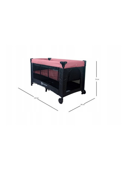BN-921974,Petite&Mars - Patut pliant cu doua nivele, Cu intrare laterala cu fermoar, 2 roti, 120x60 cm, Rose Pink