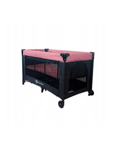 BN-921974,Petite&Mars - Patut pliant cu doua nivele, Cu intrare laterala cu fermoar, 2 roti, 120x60 cm, Rose Pink