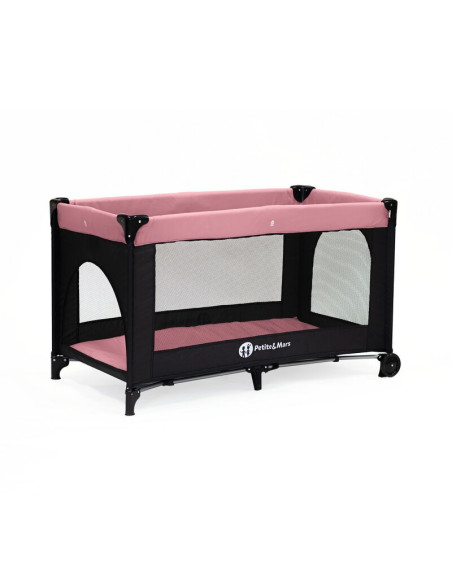 BN-921974,Petite&Mars - Patut pliant cu doua nivele, Cu intrare laterala cu fermoar, 2 roti, 120x60 cm, Rose Pink