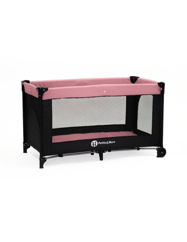 BN-921974,Petite&Mars - Patut pliant cu doua nivele, Cu intrare laterala cu fermoar, 2 roti, 120x60 cm, Rose Pink