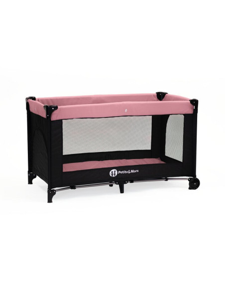 BN-921974,Petite&Mars - Patut pliant cu doua nivele, Cu intrare laterala cu fermoar, 2 roti, 120x60 cm, Rose Pink