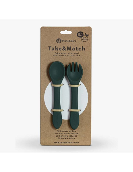 BN-709817,Petite&Mars - Set tacamuri din silicon fara BPA, Take&Match, 6 luni+, Verde inchis
