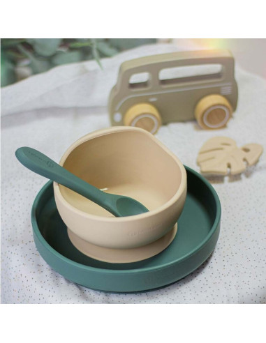 BN-709817,Petite&Mars - Set tacamuri din silicon fara BPA, Take&Match, 6 luni+, Verde inchis