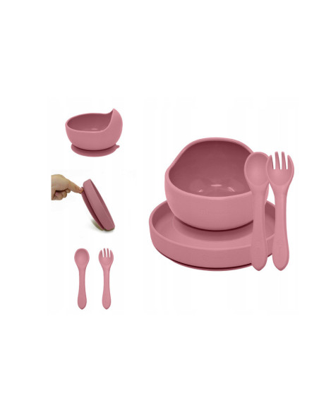 BN-PachetMasaRoz_1,Petite&Mars - Set de hranire, Cu farfurie, Bol si tacamuri, Din silicon fara BFA, Roz BN-PachetMasaRoz_1,Petite&Mars - Set de hranire, Cu farfurie, Bol si tacamuri, Din silicon fara BFA, Roz