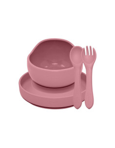 BN-PachetMasaRoz_1,Petite&Mars - Set de hranire, Cu farfurie, Bol si tacamuri, Din silicon fara BFA, Roz 2