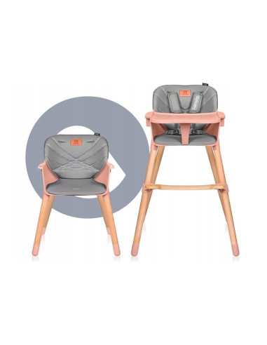 BN-LO-KOEN_PINK_ROSE,Lionelo - Scaun de masa din fag Koen, 2 in 1, Transformabil, Sustine 30 kg, 6 luni+, Conform cu standardul 