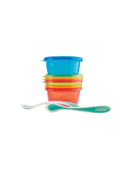 BN-NV0501004,Nuby - Set de masa, 300 ml, 3 luni+, Cu 4 recipiente, 4 capace, 2 linguri, Multicolor