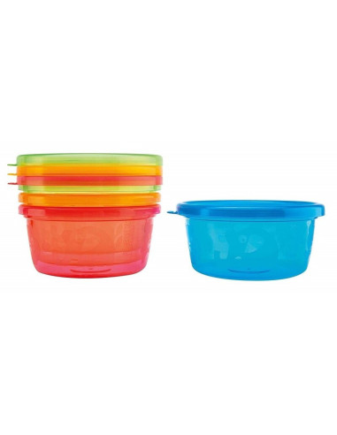 BN-NV0501004,Nuby - Set de masa, 300 ml, 3 luni+, Cu 4 recipiente, 4 capace, 2 linguri, Multicolor