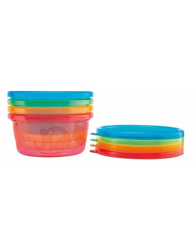 BN-NV0501004,Nuby - Set de masa, 300 ml, 3 luni+, Cu 4 recipiente, 4 capace, 2 linguri, Multicolor