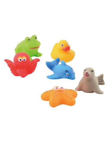BN-22274,Happy World - Set jucarii de baie din cauciuc, 6 buc, 6 luni+, Multicolor