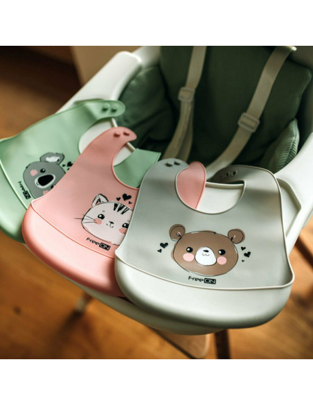 BN-47269,Baveta moale, Din silicon fara BPA, Cu buzunar, FreeON, 31 x 24 cm, Puppy Brown