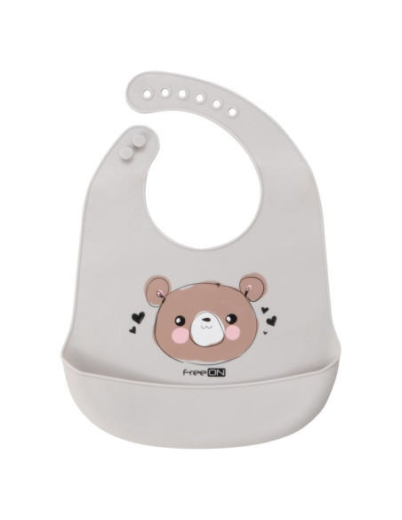 BN-39432,Baveta moale, Din silicon, BPA Free, Cu buzunar, FreeON, 31 x 24 cm, Bear Grey