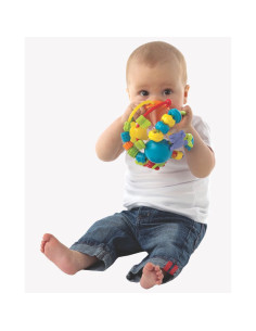 BN-64180,Minge cu activitati pentru bebelusi, Cu margele de dentitie, Cu oglinda, Play And Learn Ball, 14 Cm, Playgro