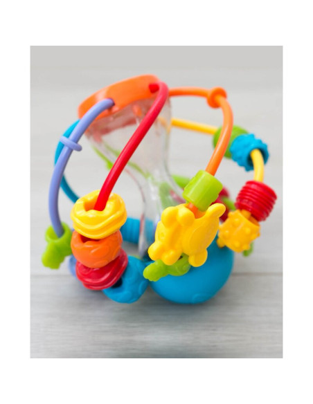 BN-64180,Minge cu activitati pentru bebelusi, Cu margele de dentitie, Cu oglinda, Play And Learn Ball, 14 Cm, Playgro
