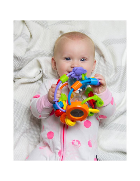 BN-64180,Minge cu activitati pentru bebelusi, Cu margele de dentitie, Cu oglinda, Play And Learn Ball, 14 Cm, Playgro