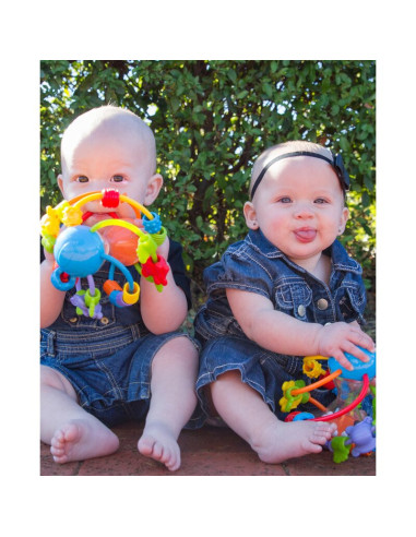 BN-64180,Minge cu activitati pentru bebelusi, Cu margele de dentitie, Cu oglinda, Play And Learn Ball, 14 Cm, Playgro