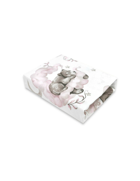 BN-6426972018197,Qmini - Cearceaf cu elastic pentru patut 120x60 cm, Din bumbac certificat Oeko Tex Standard 100, Teddy Bear and