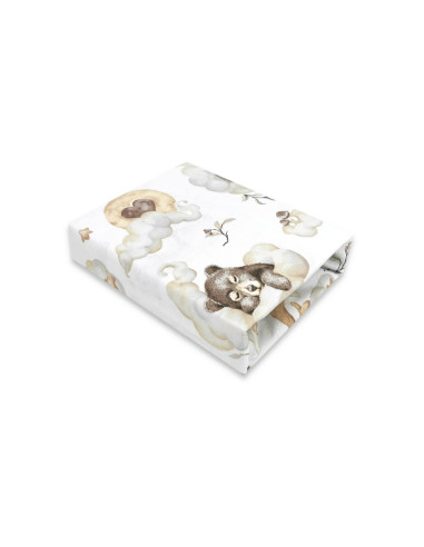 BN-6426972018203,Qmini - Cearceaf cu elastic pentru patut 120x60 cm, Din bumbac certificat Oeko Tex Standard 100, Teddy Bear and