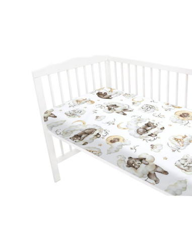 BN-6426972018203,Qmini - Cearceaf cu elastic pentru patut 120x60 cm, Din bumbac certificat Oeko Tex Standard 100, Teddy Bear and