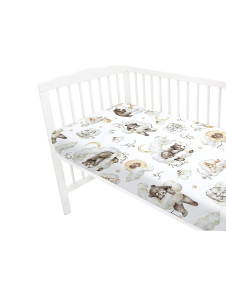 BN-6426972018203,Qmini - Cearceaf cu elastic pentru patut 120x60 cm, Din bumbac certificat Oeko Tex Standard 100, Teddy Bear and