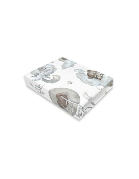 BN-6426972018210,Qmini - Cearceaf cu elastic pentru patut 120x60 cm, Din bumbac certificat Oeko Tex Standard 100, Teddy Bear and