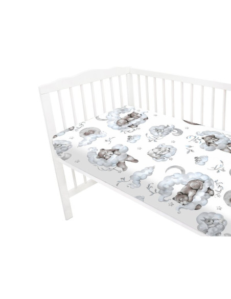 BN-6426972018210,Qmini - Cearceaf cu elastic pentru patut 120x60 cm, Din bumbac certificat Oeko Tex Standard 100, Teddy Bear and