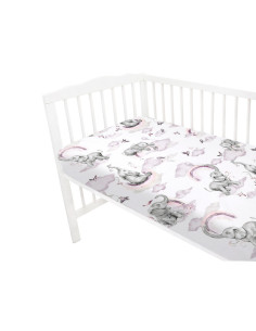 BN-6426972018494,Qmini - Cearceaf cu elastic pentru patut 120x60 cm, Din bumbac certificat Oeko Tex Standard 100, Elephants on R 2