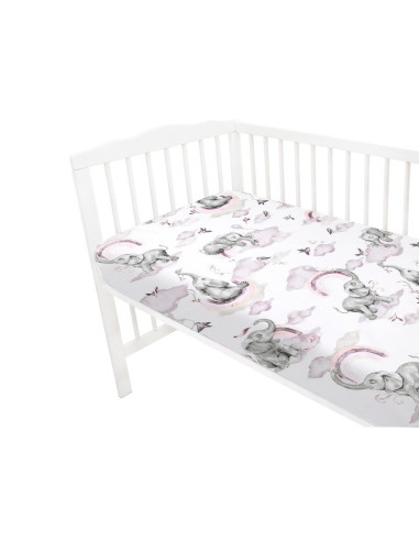 BN-6426972018494,Qmini - Cearceaf cu elastic pentru patut 120x60 cm, Din bumbac certificat Oeko Tex Standard 100, Elephants on R