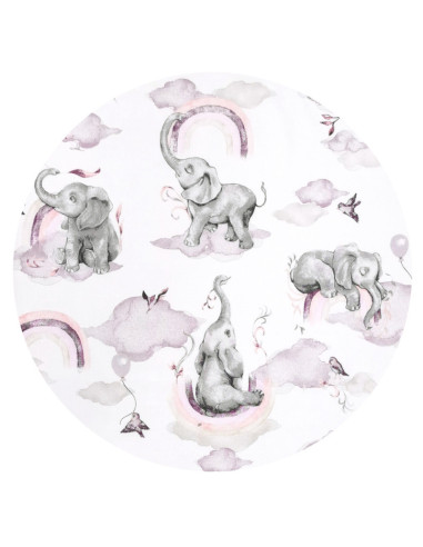 BN-6426972018494,Qmini - Cearceaf cu elastic pentru patut 120x60 cm, Din bumbac certificat Oeko Tex Standard 100, Elephants on R