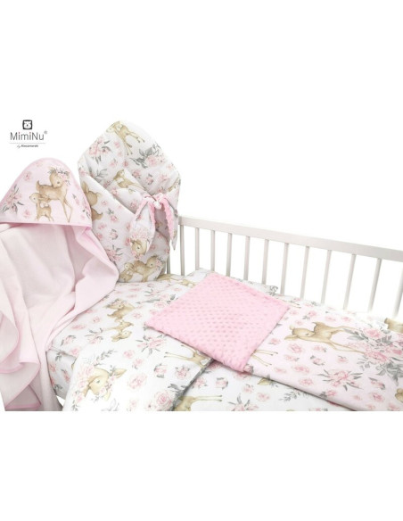 BN-6426972017640,MimiNu - Set pentru bebelusi, 6+1 piese, Cu paturica de infasat, Prosop, Paturica, Cearceaf 120x60 cm, Fata de 