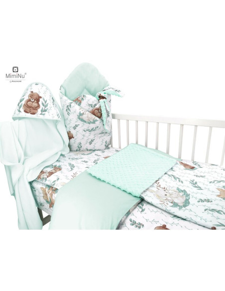 BN-6426972017657,MimiNu - Set pentru bebelusi, 6+1 piese, Cu paturica de infasat, Prosop, Paturica, Cearceaf 120x60 cm, Fata de 