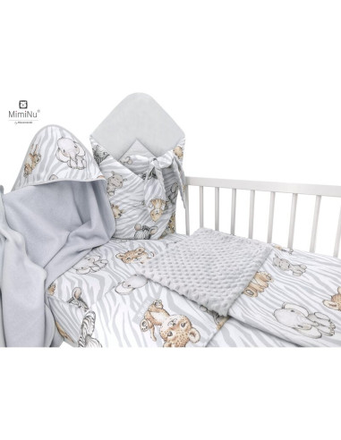 BN-6426972017671,MimiNu - Set pentru bebelusi, 6+1 piese, Cu paturica de infasat, Prosop, Paturica, Cearceaf 120x60 cm, Fata de 