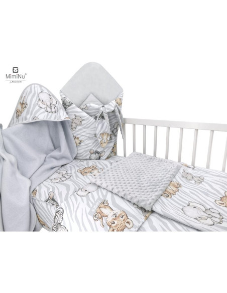 BN-6426972017671,MimiNu - Set pentru bebelusi, 6+1 piese, Cu paturica de infasat, Prosop, Paturica, Cearceaf 120x60 cm, Fata de 