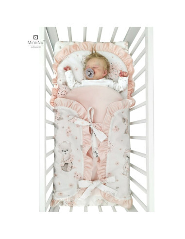 BN-6426972018142,MimiNu - Sac de dormit multifunctional, Cu volanase si panglici, Din bumbac si tesatura pufoasa din catifea, Ma