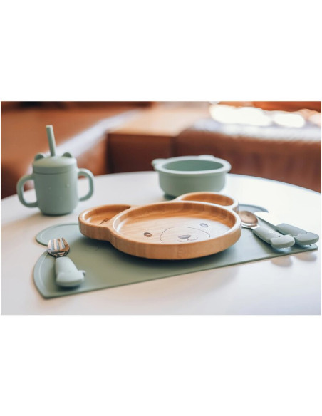 BN-46392,Covoras din silicon pentru diversificare, Fara BPA, Dimensiune 35 x 22 cm, FreeON, Bear Mint