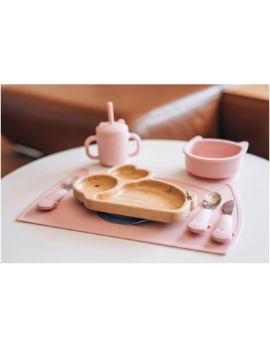 BN-46385,Covoras din silicon pentru diversificare, Fara BPA, Dimensiune 35 x 22 cm, FreeON, Kitty Pink
