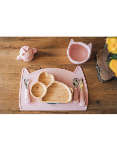 BN-46385,Covoras din silicon pentru diversificare, Fara BPA, Dimensiune 35 x 22 cm, FreeON, Kitty Pink