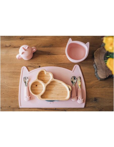 BN-46385,Covoras din silicon pentru diversificare, Fara BPA, Dimensiune 35 x 22 cm, FreeON, Kitty Pink